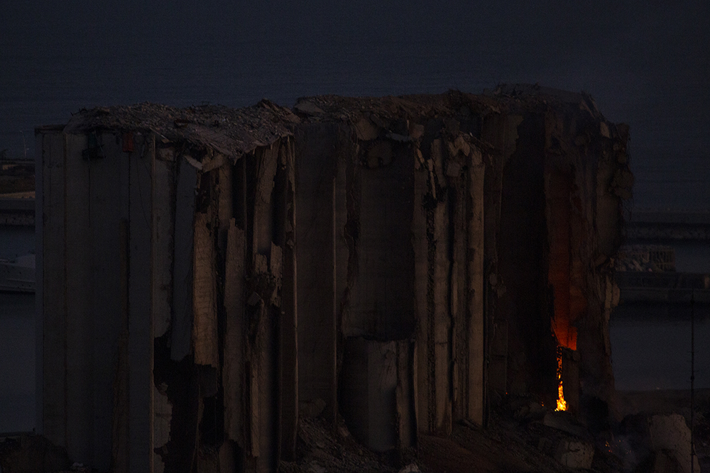 Beirut Port Grain Silos on Fire